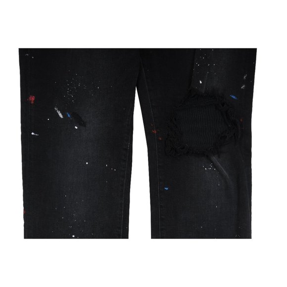 Amiri Mens Paint Splatter Broken Knee Blowout Distressed Skinny Jeans - Picture 2 of 10